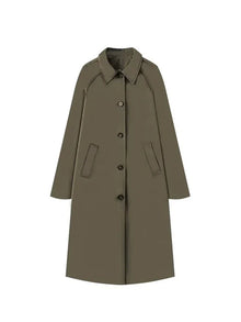 Farah | Langer Trenchcoat Mit Karofutter – Armeegrün