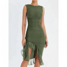 Clara | Damen Elegantes Midi Kleid Stretch Mesh – Mesh Midikleid Elegant 2026 – Grüne Charlotte