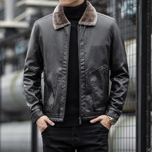 Herren Lederjacke mit Kragen - Leon – Grau
