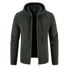 Gefütterte Herren Strickjacke Mit Kapuze | Winterjacke Mit Reißverschluss – Dunkelgrün