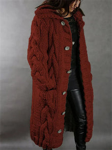 Gemütliche Strickjacke mit Kapuze für Damen – Weinrot