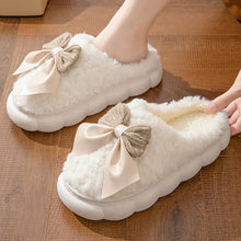 Weiche Damen-Hausschuhe mit Schleifendetail | Winter – Weiß