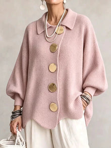 Shiryl – Langärmelige Strickjacke mit Kragen Und Knopfleiste – Rosa