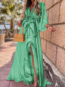 Kiana - Elegnat bedrucktes Beach Cover Up Kleid – Grün