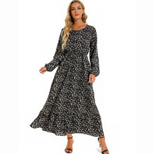 Damen Boho Maxikleid mit Blumenmuster | Langarm – Schwarz 3