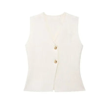 Gilet Top mit V‑Ausschnitt – weiches Stretch, Stockholm‑Chic – Weiß