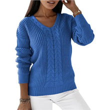 Strickpullover mit Zopfmuster | V-Ausschnitt | Bequeme Passform – Blau