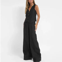 Leinen-Set mit Weste | Weite Hose | Moderner Minimalismus – Schwarz
