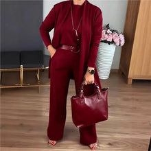 Evanna™ Set mit Basic-Shirt, Langem Cardigan und Gerade Geschnittener Hose / Diskrete Eleganz, die Selbstvertrauen Ausstrahlt! – Rot