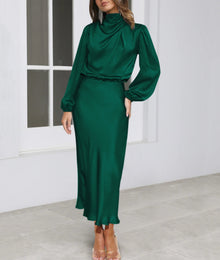 Audra - Elegantes langärmeliges Kleid – Smaragdgrün