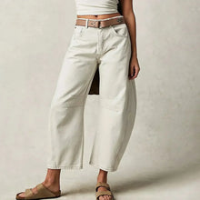 Damen Knopfverschluss Baggy Jeans – Weiß
