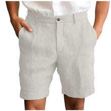 Calen - Schmal geschnittene Leinen-Shorts – Hellgrau
