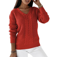 Strickpullover mit Zopfmuster | V-Ausschnitt | Bequeme Passform – Rot