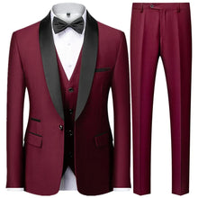 Herren 3-Dreiteiler Hochzeitsgast Anzug | Jacke, Weste und Hose – Schwarzer Knopf Weinrot