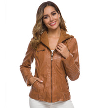 Lässige Lederjacke Mit Kapuze Für Damen | Perfekt für lässige Tage – Khaki