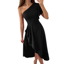 Linda® | Ärmelloses, formelles Midi-Kleid mit einer Schulter – Schwarz