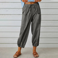 Kobe™ Baumwoll-Leinen-Hose mit Fronttaschen und verstellbarem Kordelzug – Dunkelgrau