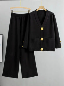 Elegantes Dreiteiliges Set | Blazer, Top & Weite Hose | Zeitloser Chic – Schwarz