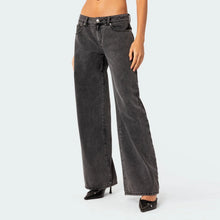 Damen-Weitbein-Jeans in dunkler Vintage-Waschung – Schwarz