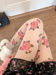 Damen Strumpfhose mit Rosenblüte Gemusterte | Vintage – Weiß