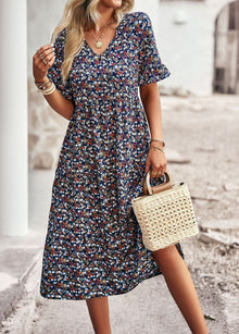 Orlaith  | Blumiges Midikleid für Damen – Königsblau