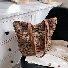 Boho Strohtasche Damen – Handgefertigte Große Strandtasche – Khaki