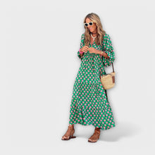 Elegantes geometrisches Maxikleid – Dunkelgrün