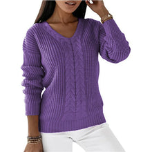 Strickpullover mit Zopfmuster | V-Ausschnitt | Bequeme Passform – Lila