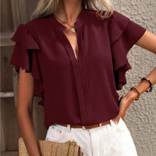 Norlina | Elegante Bluse mit doppelten Rüschen – Weinrot