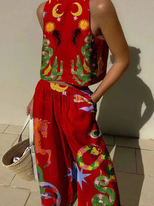 Chic - Zweiteiliges Set mit abstraktem Grafikdruck – Rot