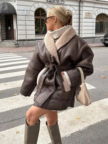 Jolie - Winter Pelz Lederjacke – Braun