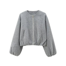Damen Reißverschluss mit Taschen Übergangsjacke – Grau