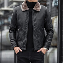 Herren Lederjacke mit Kragen - Leon – Schwarz
