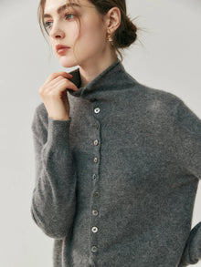 Areum - Langärmelige Kaschmir Strickjacke Mit Knopfleiste – Dunkelgrau