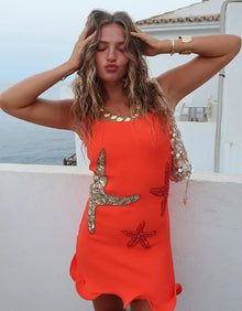 Stellara™ – Glitzerndes Rückenfreies Minikleid mit Stern-Pailletten – Orange