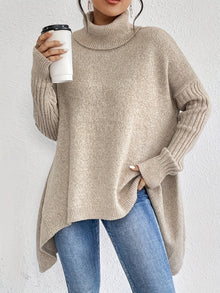 Gudrun | Damen Gemütlicher Oversized Winterpullover mit hohem Kragen – Aprikose