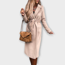 Eliza - Schicker Langmantel mit Bindegürtel – Beige