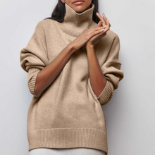 Lilian | Damen Übergroßer Winterpullover mit hohem Kragen – Beige