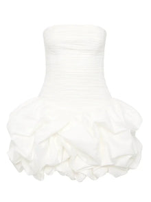Schulterfreies Mini Kleid mit Ballonrock und floralem Muster für Damen – Weiß