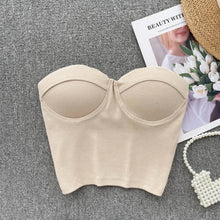 Bustier-Top mit Rippstruktur und geformten Cups für Damen – Beige