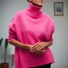 Damen Rollkragenpullover – Eleganter Oversized Strickpullover in Hellblau – Weicher Grobstrick mit Modernem Design – Rosa