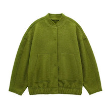 Melissa | Oversized Bouclé-Jacke mit Druckknöpfen – Armeegrün