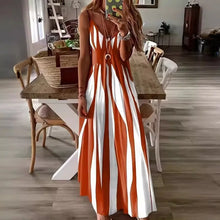 Calenna™ Kleid mit Vertikalen Streifen und V-Ausschnitt – Orange