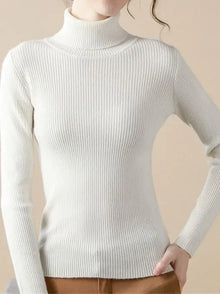 Gerippter Rollkragenpullover | Figurbetonter Schnitt | Zeitlose Eleganz – Weiß