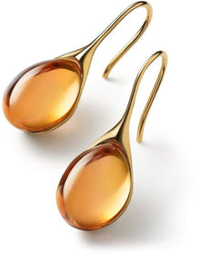 Tropfenohrringe aus Gold mit glattem Kristall – Orange