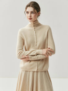 Areum - Langärmelige Kaschmir Strickjacke Mit Knopfleiste – Beige