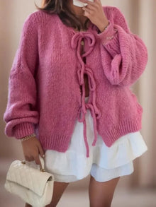 Doris | Damen Warme Strickjacke mit langen Ärmeln – Rosa