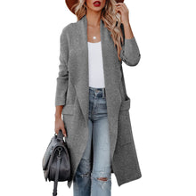 Langer Damen Cardigan mit Taschen – Bequemer und modischer Strickmantel für den Alltag – Grau