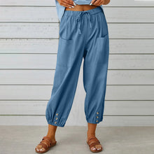 Kobe™ Baumwoll-Leinen-Hose mit Fronttaschen und verstellbarem Kordelzug – Blau