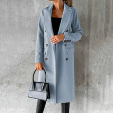 Bettina | Damen Langer Doppelreihiger Trenchcoat – Blau
